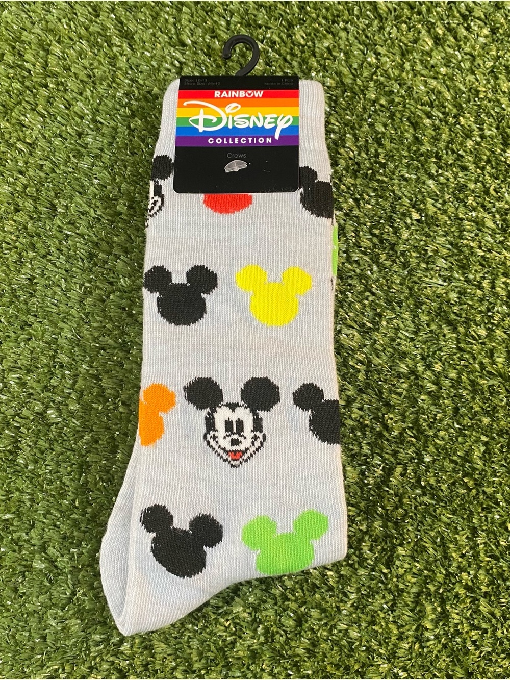 Disney Men Women LGBTQ Pride Gray Crew Socks with Multicolor Mickey Silhouettes